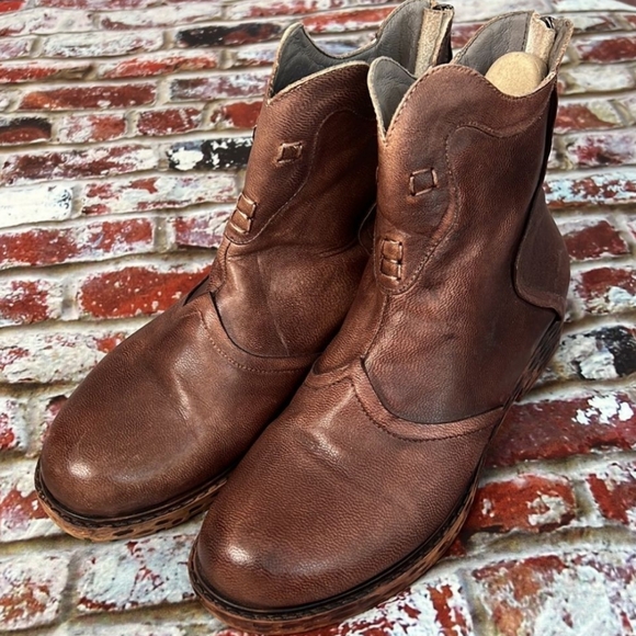 Socofy Brand Brown Leather Ankle Boots Zip Heel Motoboho Fairy Grunge Aesthetic - Picture 6 of 13